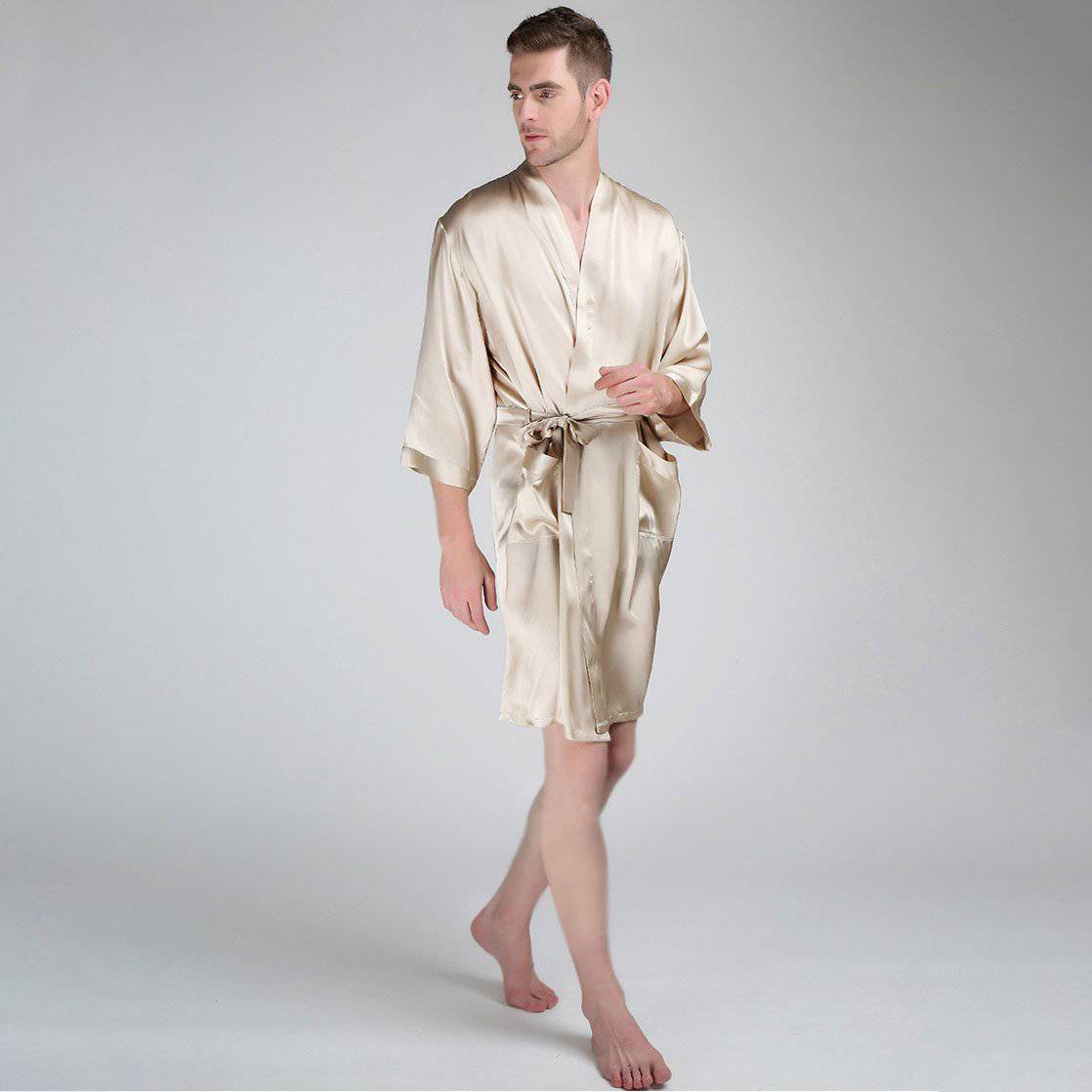 Men's Silk Robe Luxury Pure Silk Kimono Robe With Pockets