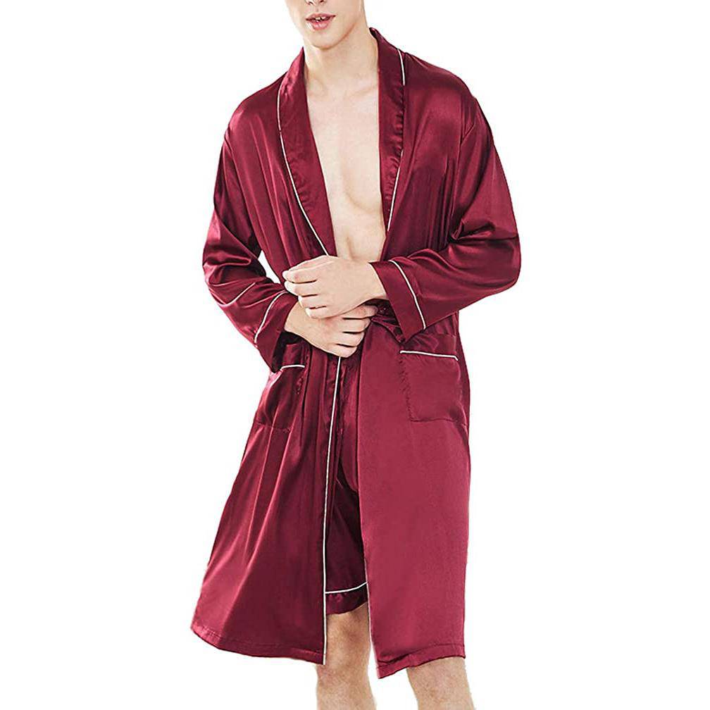 Men's Silk Bathrobe Nightgown Casual Silk Kimono Robe Loungewear Sleepwear Pajama Set with Shorts -  slipintosoft