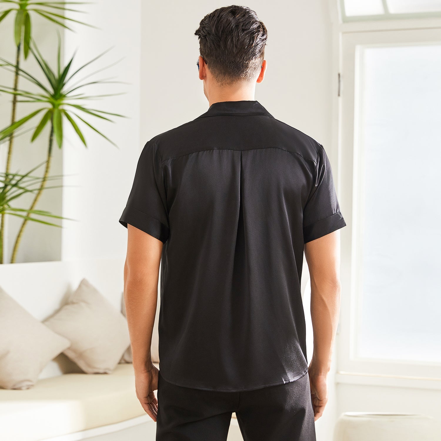 Men's Silk T Shirt Lapel Collar Silk Short Shirt - slipintosoft
