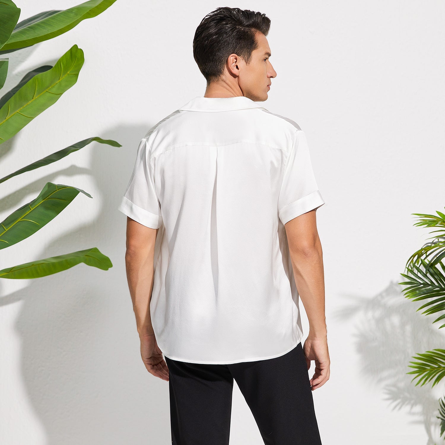Men's Silk T Shirt Lapel Collar Silk Short Shirt - slipintosoft