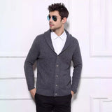 Mens Striped Shawl Collar Cashmere Cardigan Button - Front Long Sleeve Coat