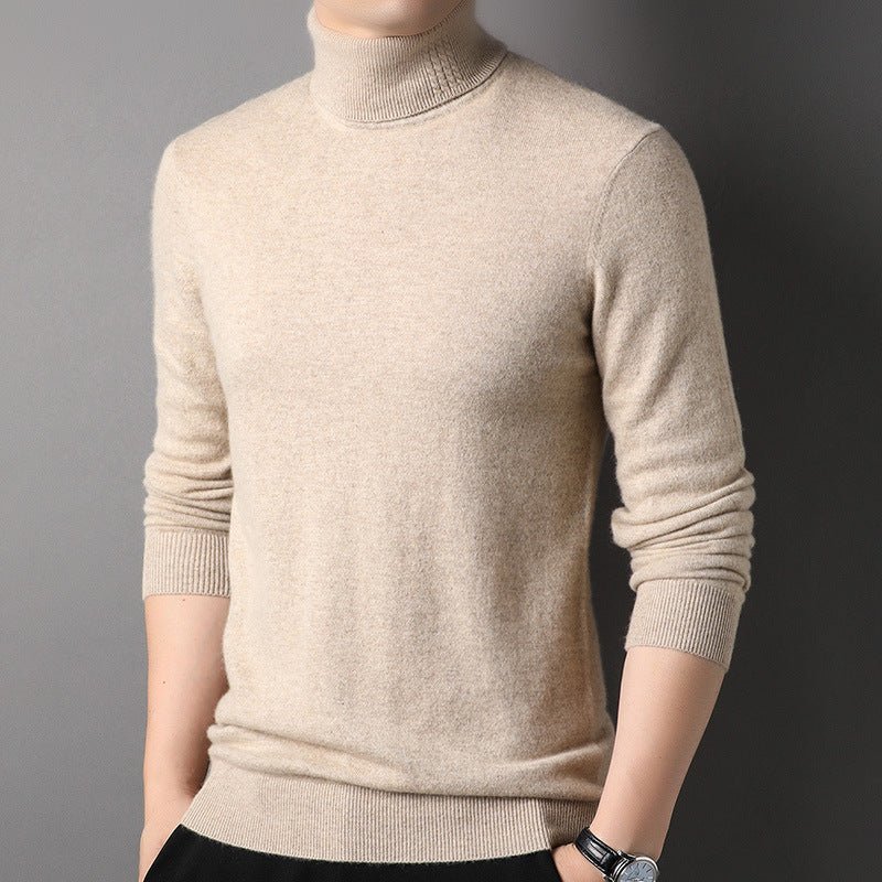 Mens Turtleneck Pure Cashmere Sweater Long Sleeve Ribbed Hem Knit Bottoming Tops