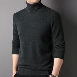 Mens Turtleneck Pure Cashmere Sweater Long Sleeve Ribbed Hem Knit Bottoming Tops