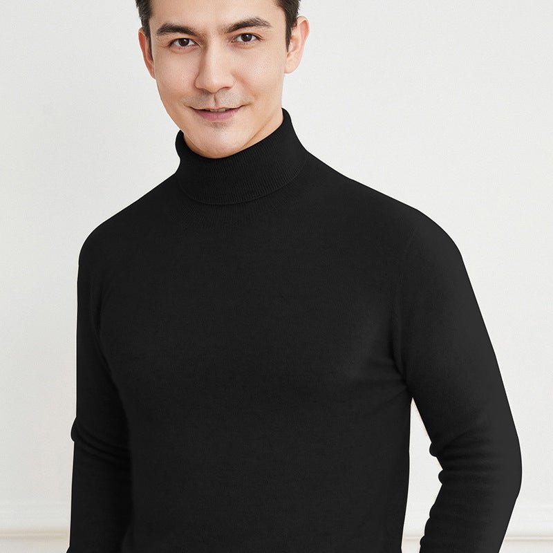 Mens Turtleneck Cashmere Sweater Soft Casual Cashmere Pullover with Ribbing Edge - slipintosoft