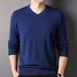 Mens V Neck Cashmere Sweater Long Sleeve Ribbed Hem Warm Knit