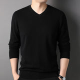 Mens V Neck Cashmere Sweater Long Sleeve Ribbed Hem Warm Knit