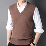 Mens V Neck Cashmere Vest Sleeveless Cashmere Sweater Tops Soft Basic Pullover - slipintosoft