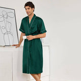 Men's Short Sleeved Green Silk Robe