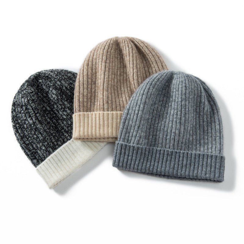 Mixed Colors Cashmere Beanie Hat Cashmere Ribbing Ski Cap for Men and Women Cashmere Hats