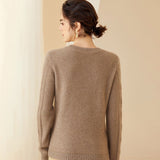 Womens Crew Neck Long Sleeve Cable Knit Cashmere Sweater