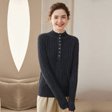 Womens Mock Neck Cashmere Sweater Ribbed Knit Cashmere Pullover Tops