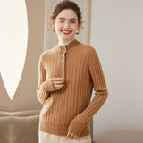 Womens Mock Neck Cashmere Sweater Ribbed Knit Cashmere Pullover Tops