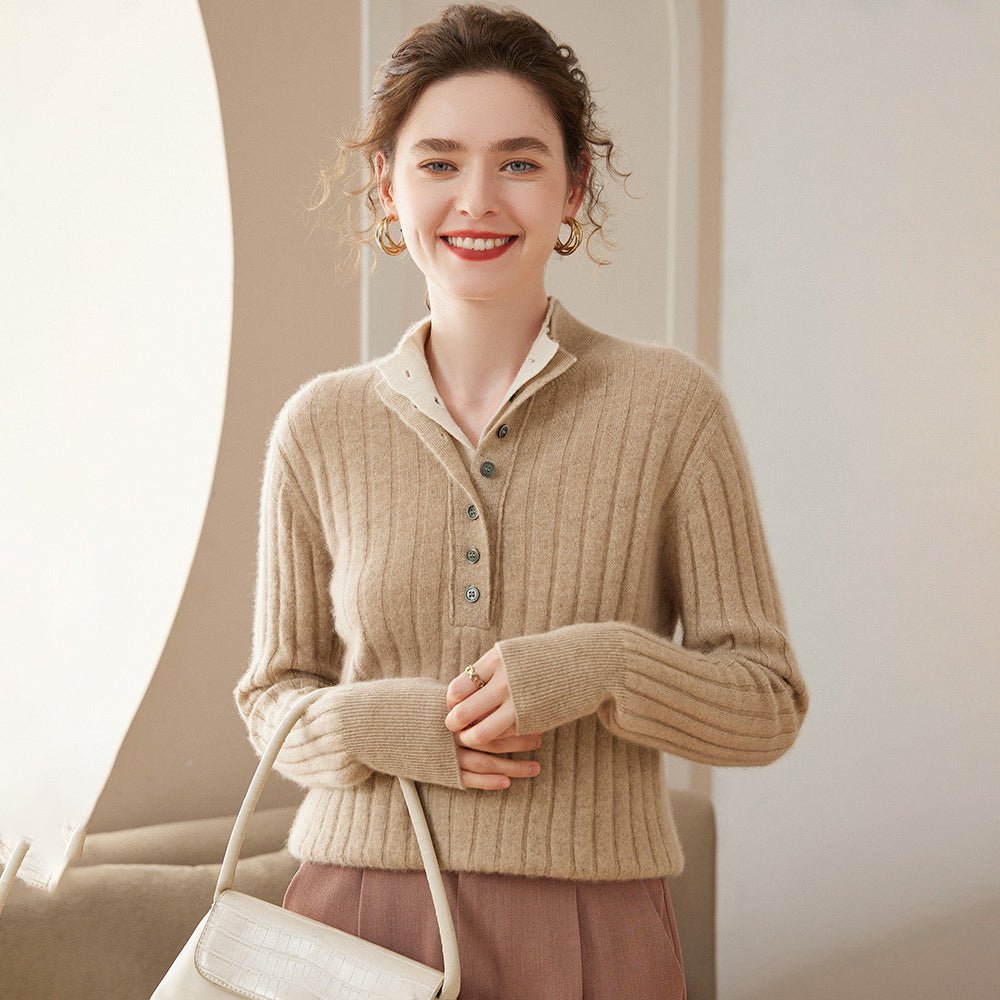 Mock Neck Cashmere Sweater for Women Slim Fit Ribbed Knit Cashmere Pullover Tops - slipintosoft