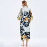 Mulberry Long Artistic Print Silk Kimono For Women Silk Bathrobe