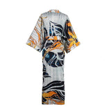 Mulberry Long Artistic Print Silk Kimono For Women Silk Bathrobe