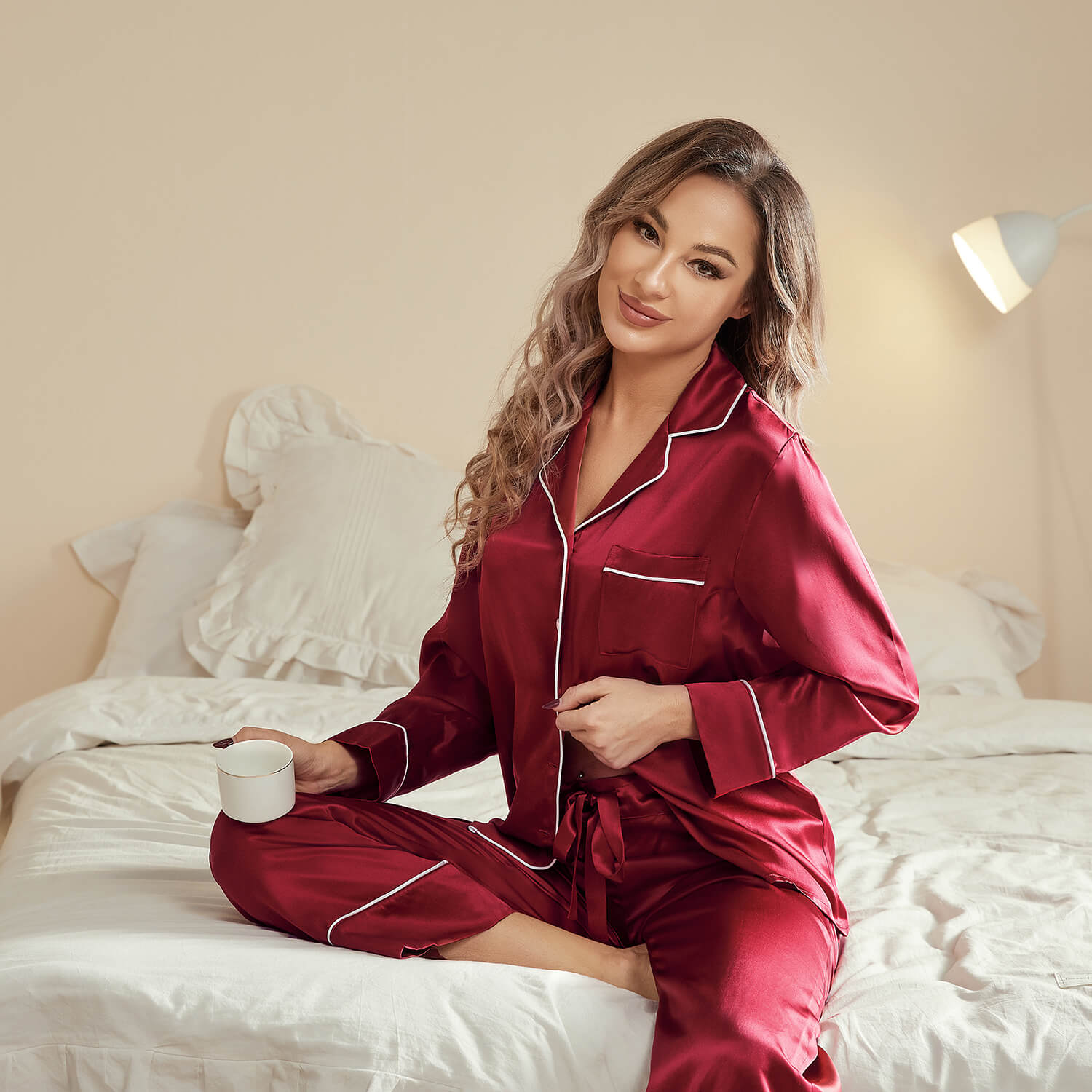 Women Silk Pjs Long Sleeves Luxury Silk Pajamas Set