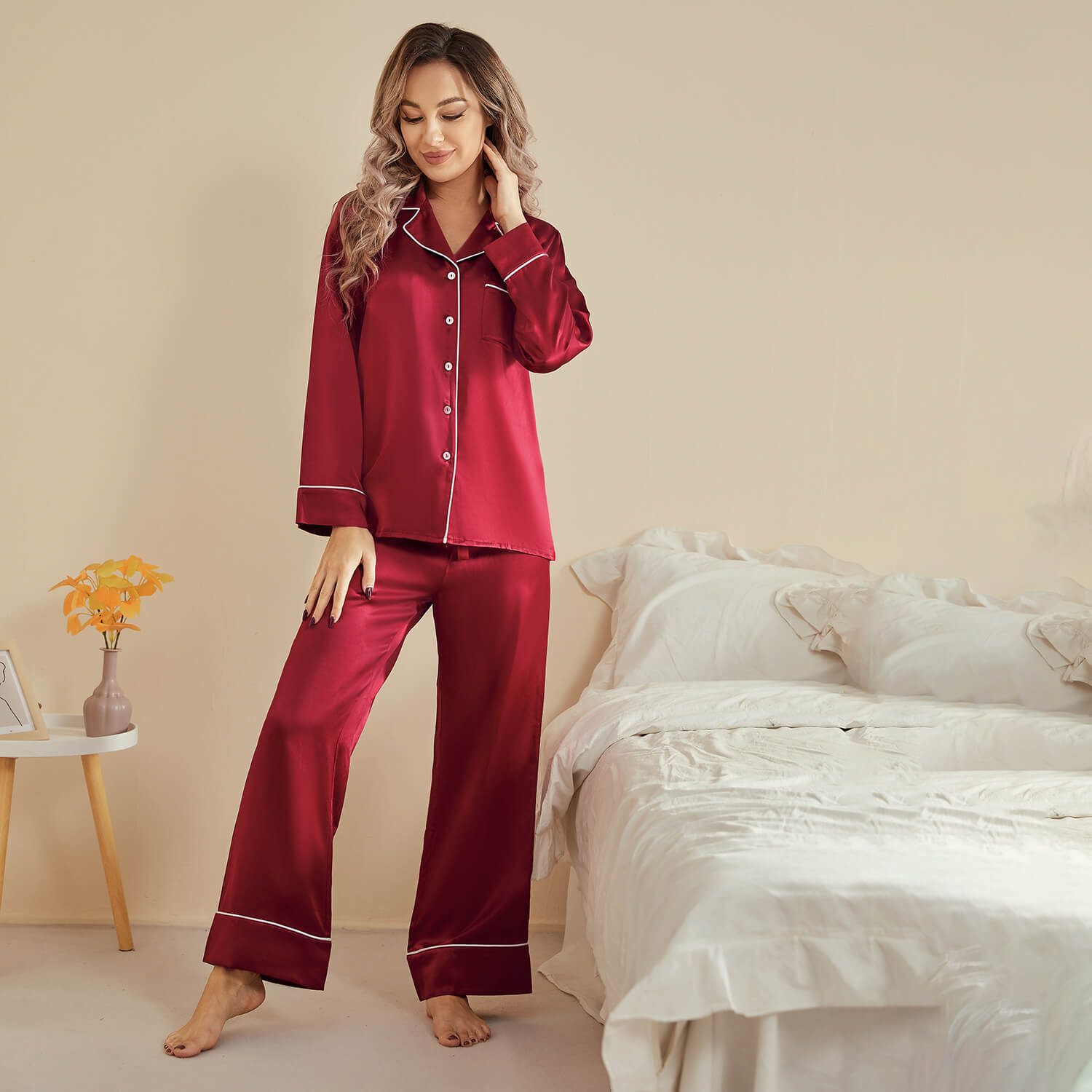 Long silk pjs sale