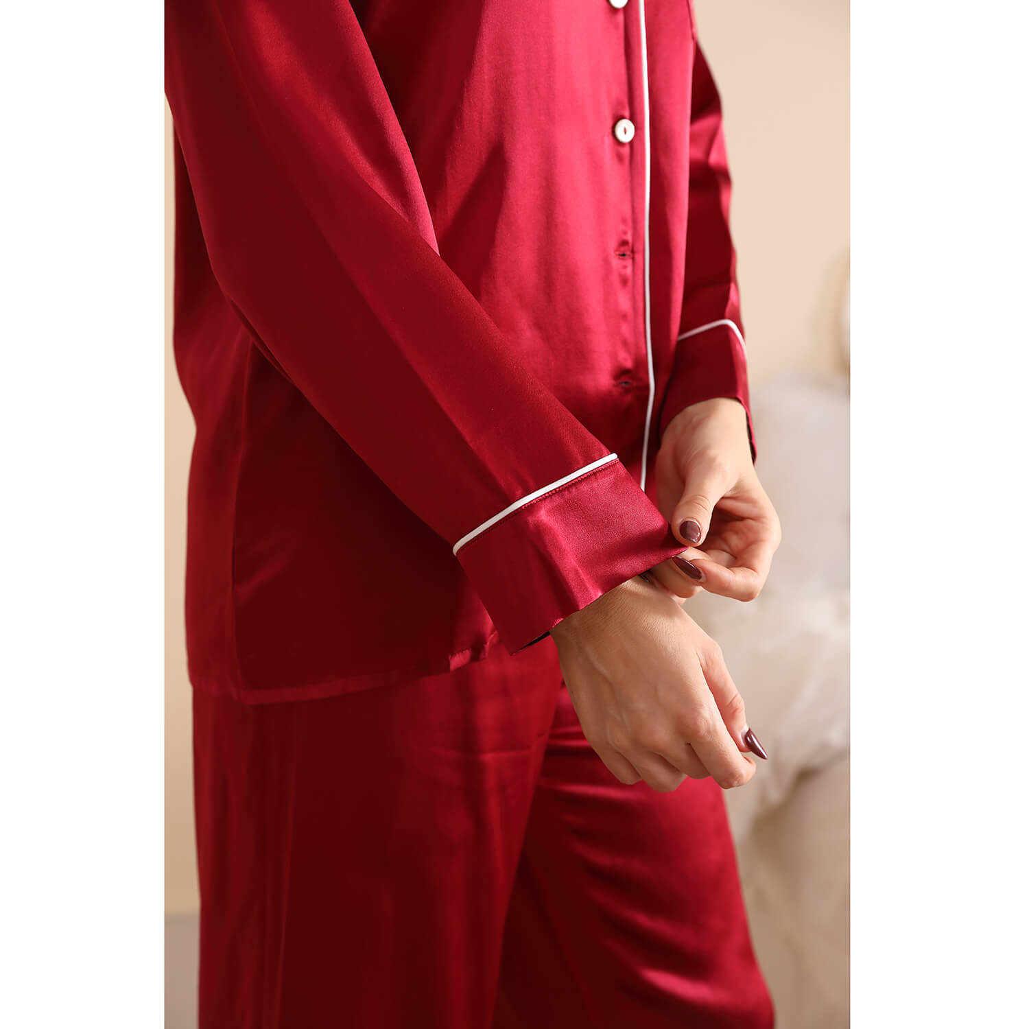 Women Silk Pjs Long Sleeves Luxury Silk Pajamas Set