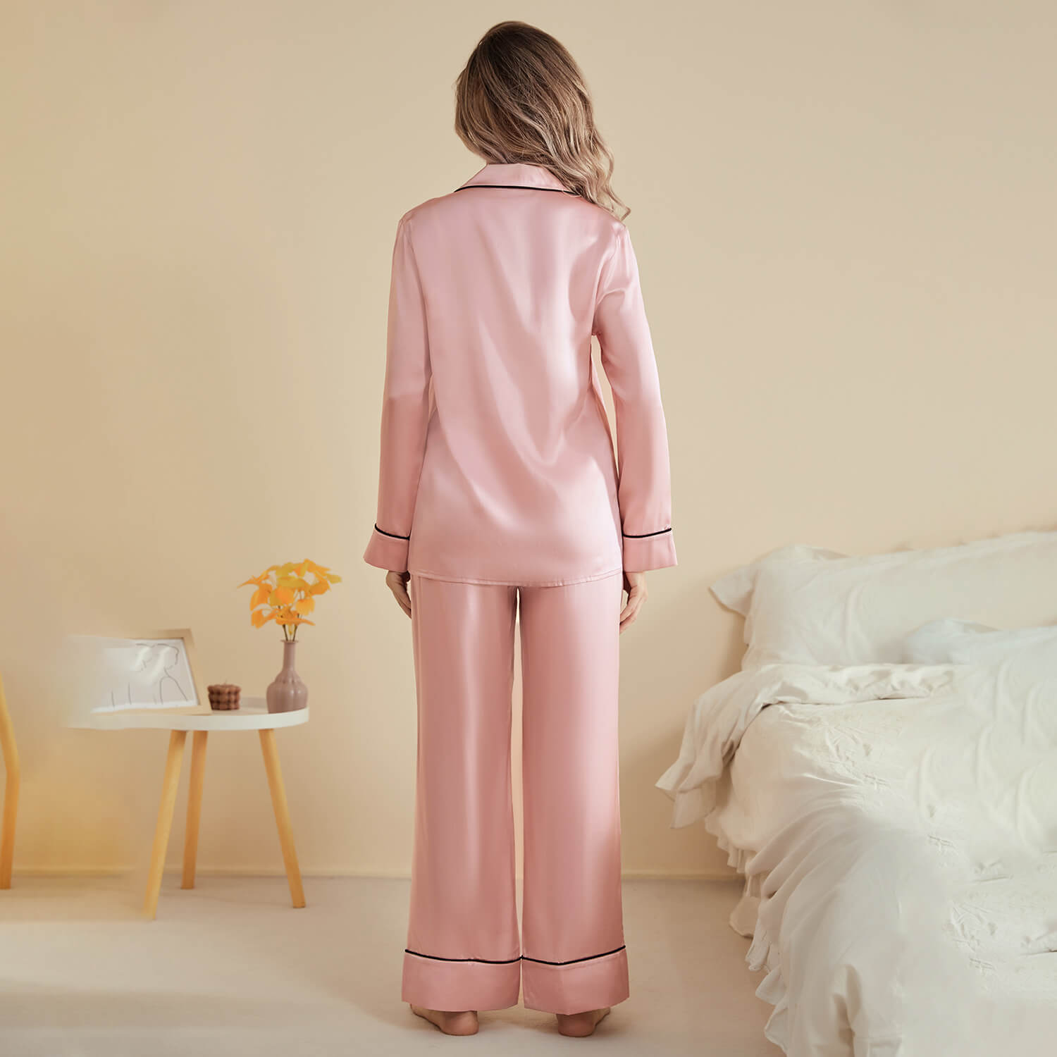 Women Silk Pjs Long Sleeves Luxury Silk Pajamas Set