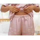 Womens Short Silk Pajamas Set V Neck Silk Two - piece Pj Set