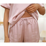 Short Womens Silk Pajamas Set V Neck Silk Two-piece Pjs Set - slipintosoft