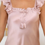 Ladies Silk Nightgown Ruffled Sleeveless Elegant Flower Bud Silk Dress - slipintosoft