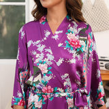 Peacock & Flowers Silk Kimono for Women Hand Painted silk Kimono - slipintosoft