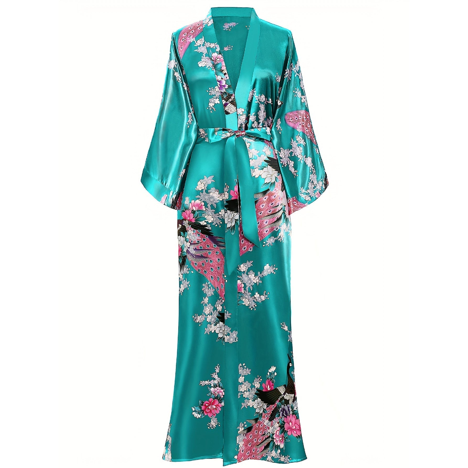 Peacock & Flowers Silk Kimono for Women Hand Painted silk Kimono - slipintosoft