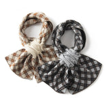 Plaid Small Crossed Cashmere Scarf Thick Cashmere Neck Warmer for Winter