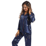 Printed Silk Pajama Set Galaxy Women's Long Silk Two Piece Pajamas