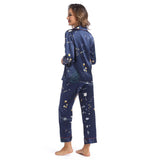 Printed Silk Pajama Set Galaxy Women's Long Silk Two Piece Pajamas