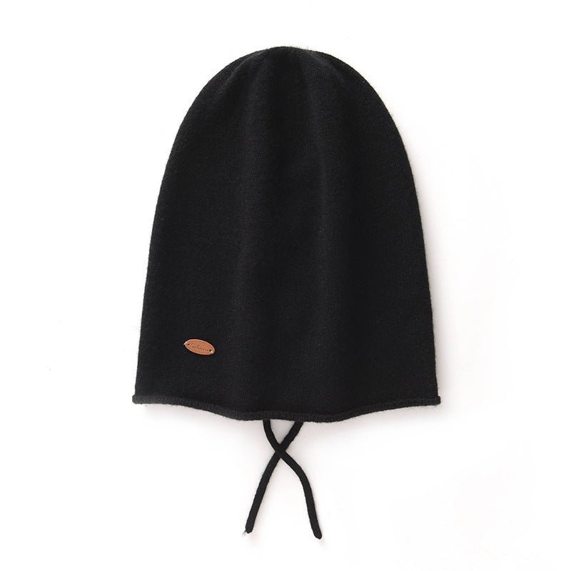 Pure Cashmere Beanie Hat with Drawstring Cashmere Double - Layered Ski Cap Head Warmer