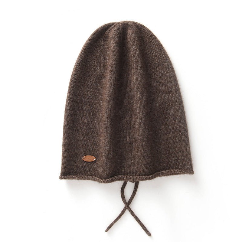 Pure Cashmere Beanie Hat with Drawstring Cashmere Double - Layered Ski Cap Head Warmer