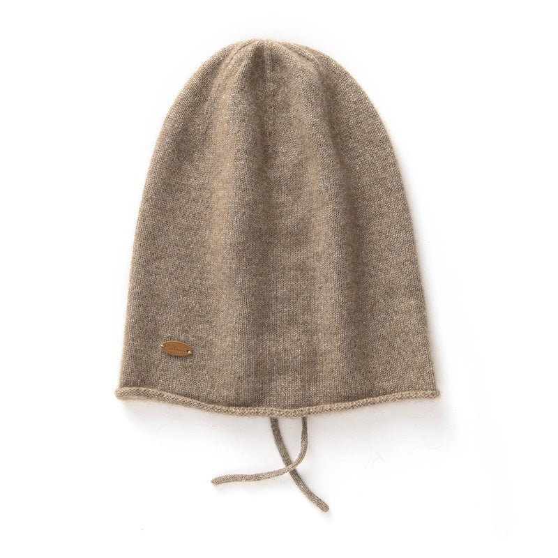 Pure Cashmere Beanie Hat with Drawstring Cashmere Double - Layered Ski Cap Head Warmer