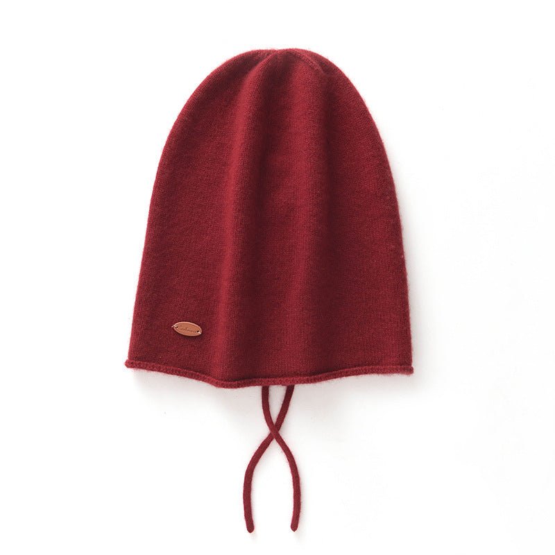 Pure Cashmere Beanie Hat with Drawstring Cashmere Double - Layered Ski Cap Head Warmer