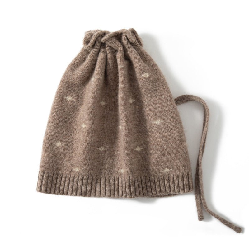 Pure Cashmere Beanie Hat with Drawstring Cashmere Knitted Cap Winter Gifts