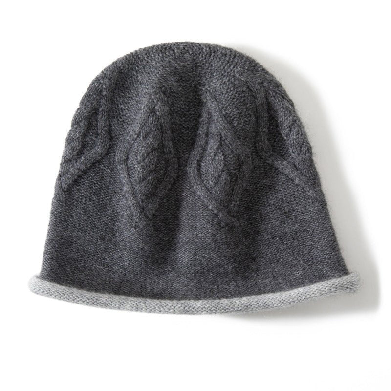 Pure Cashmere Bucket Hat with Curl Edge Cashmere Cable Knit Cap Mixed Colors Cashmere Hats