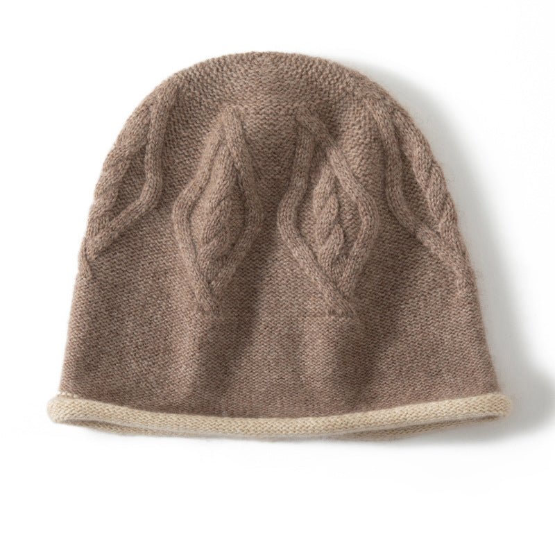 Pure Cashmere Bucket Hat with Curl Edge Cashmere Cable Knit Cap Mixed Colors