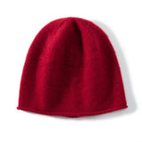 Pure Cashmere Cap with Curl Edge Solid Cashmere Hat Cashmere Crochet Beanie