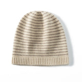 Pure Cashmere Cap with Ribbing Edge Cashmere Striped Cashmere Beanie Hat