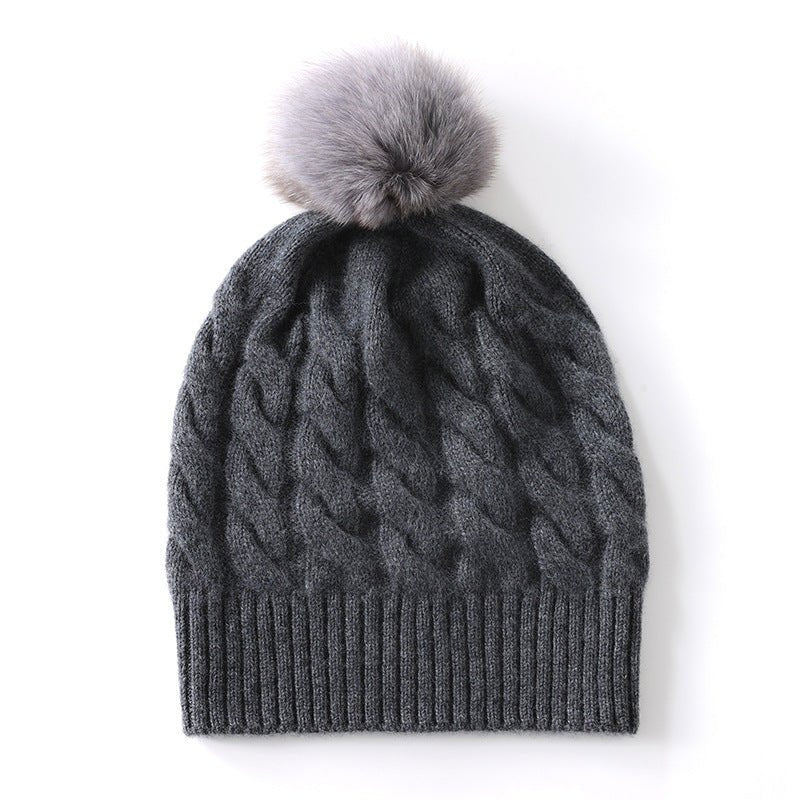 Unisex Pure Cashmere Cable Knit Beanie with Fur Pom Cashmere Hat Multi Colors