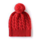 Unisex Pure Cashmere Cable Knit Beanie with Fur Pom Cashmere Hat Multi Colors