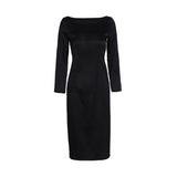 22 Momme Womens Black Slim Dress Long Sleeves Silk Straight Dress - slipintosoft