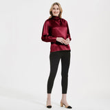 Retro Style Silk Blouse Silk Long Sleeves Ruffle Collar Shirt