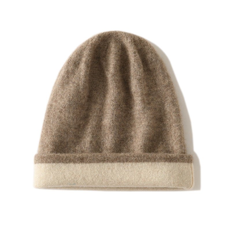 Reversible Double Layer Cashmere Knit Beanie Double Sided Cashmere Hat Folded Edge