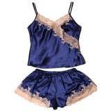 Sexy Lace - Trimmed Short Silk Camisole Set for Women