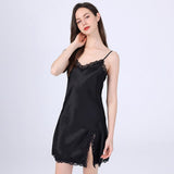 Womens Short Silk Lace Nightdress V Neck Silk Slip Dress