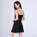 Womens Short Silk Lace Nightdress V Neck Silk Slip Dress