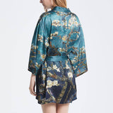 Short Blossom Print Silk Kimono For Women Cherry Blossom Silk Kimono