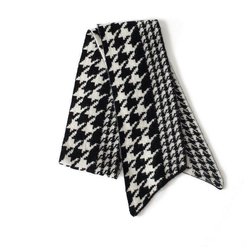 Short Houndstooth Cashmere Scarf Thick Warm Cashmere Scarf for Autumn Winter